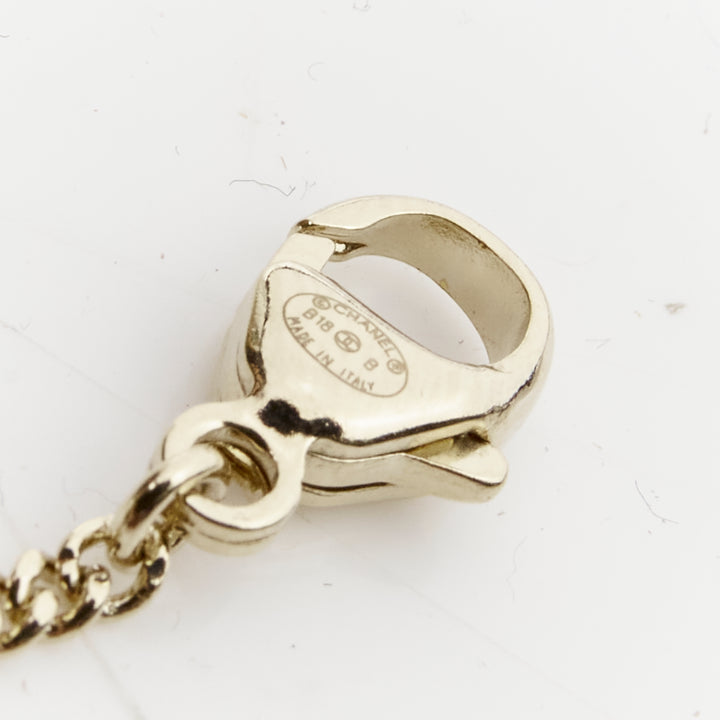 CHANEL B18 B Heart CC logo black resin drop pearl gold necklace