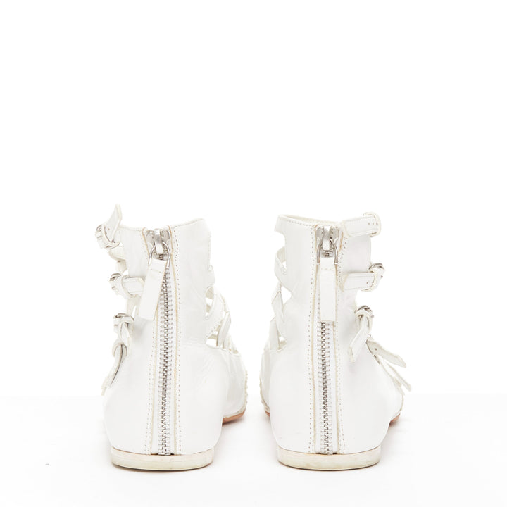 VERONIQUE BRANQUINHO white leather silver studded wingtip strappy flats EU37.5