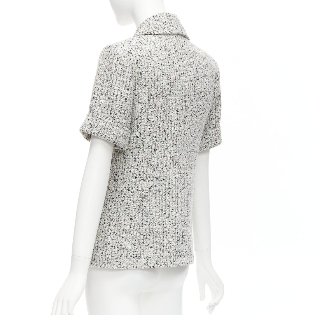 CHANEL 2016 Fantasy Tweed silver CC buttons cuffed sleeves jacket FR36 S