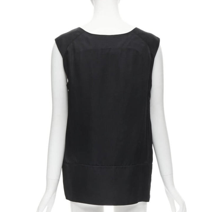 MARNI black V-neck heavy acetate panelled back hem sleeveless boxy top IT38 XS