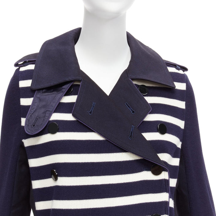 SACAI deconstructed nautical stripe detached corset belt flare coat JP3 L