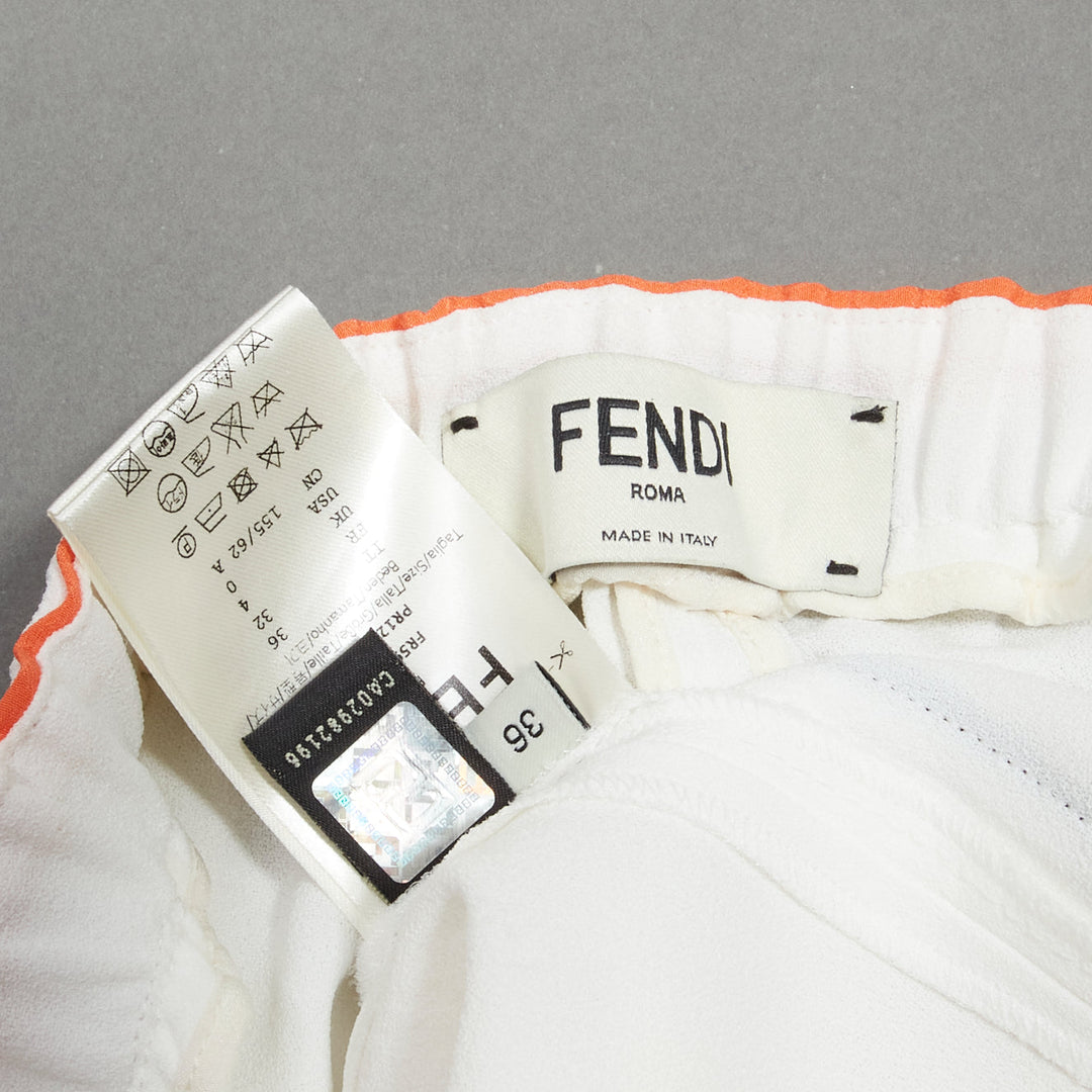 FENDI white silky black orange trims casual jogger pants IT36 XXS