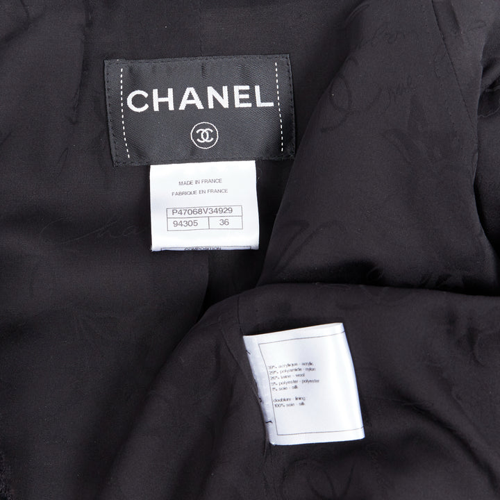 runway CHANEL 13A cyber tweed bomber sleeve double breasted black jacket FR36