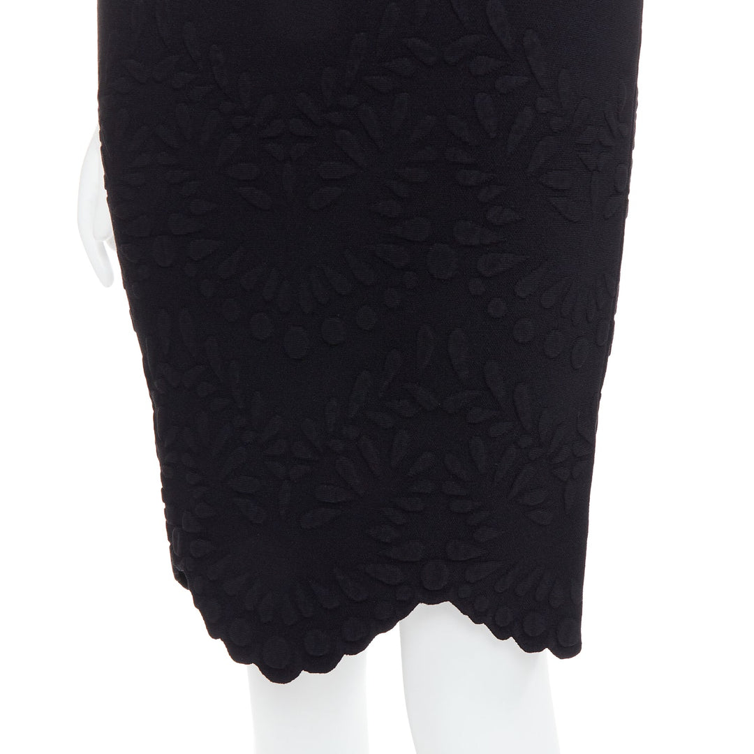 ALEXANDER MCQUEEN black jacquard knit scallop hem pencil skirt XS