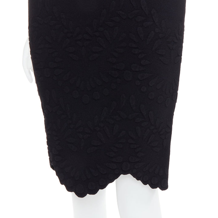 ALEXANDER MCQUEEN black jacquard knit scallop hem pencil skirt XS