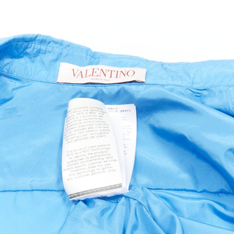 VALENTINO 2022 Runway blue silk tafetta relaxed neck tie oversized shirt IT38 XS