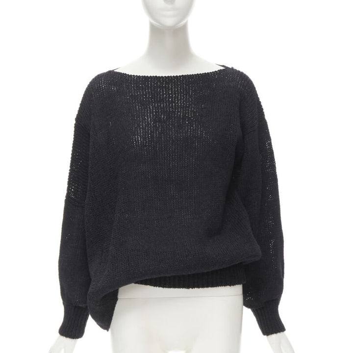 COMME DES GARCONS 1980's Vintage black coated deconstructed hem sweater M