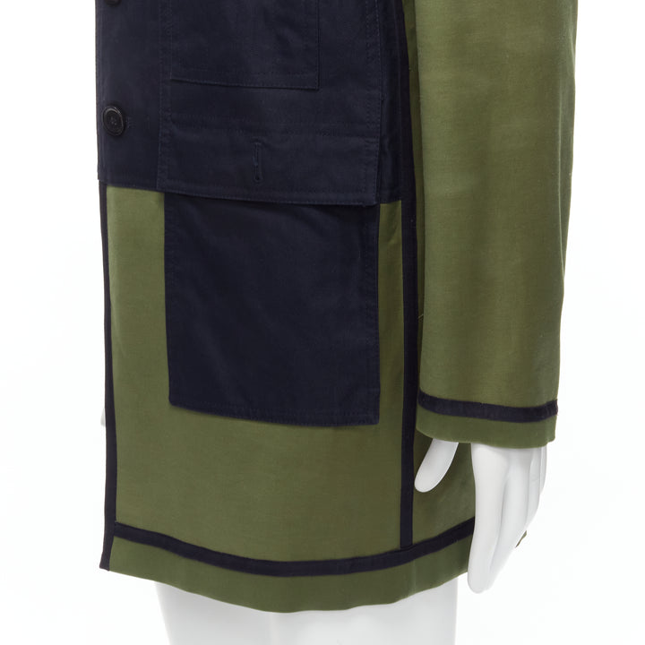 VALENTINO Reversible green navy cotton poplin oversized collar mid coat EU48 M