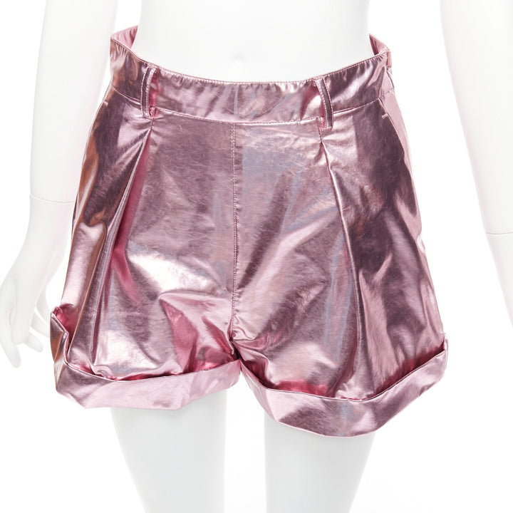 PHILOSOPHY LORENZO SERAFINI metallic pink PU high waisted cuffed shorts IT40 XS