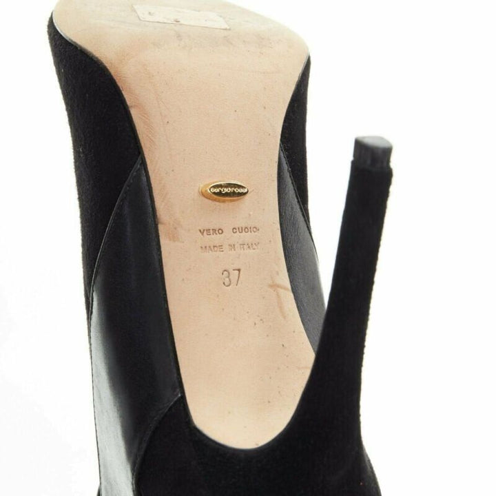 SERGIO ROSSI black suede leather strap buckle peep toe heel ankle bootie EU37