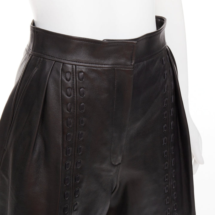 ALEXANDER MCQUEEN Sarah Burton 2021 black leather overstitch mini shorts IT38 XS