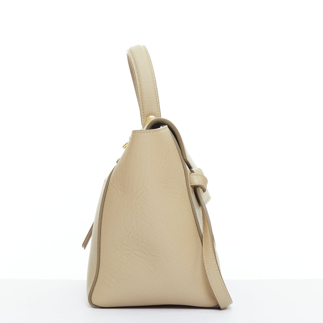 CELINE Mini Belt beige calfskin leather loop through crossbody handle bag