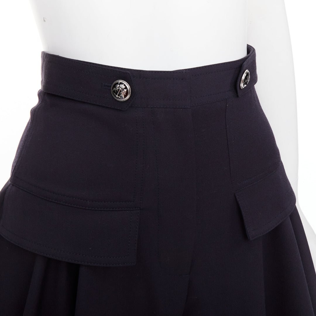 ALEXANDER MCQUEEN 2018 Cargo navy wool silk lined button side skorts IT36 XXS