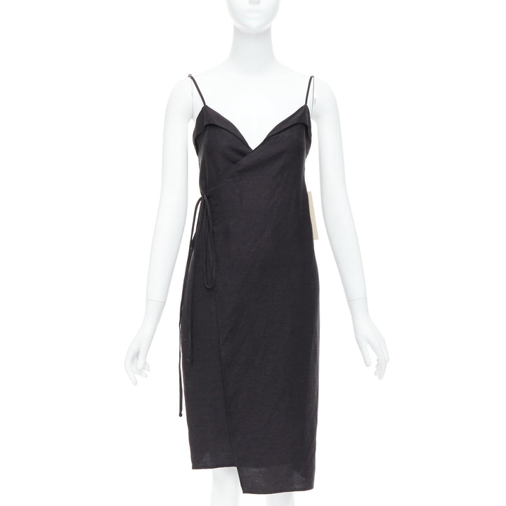 REFORMATION Crus black tencel linen V neck wrap dress XS