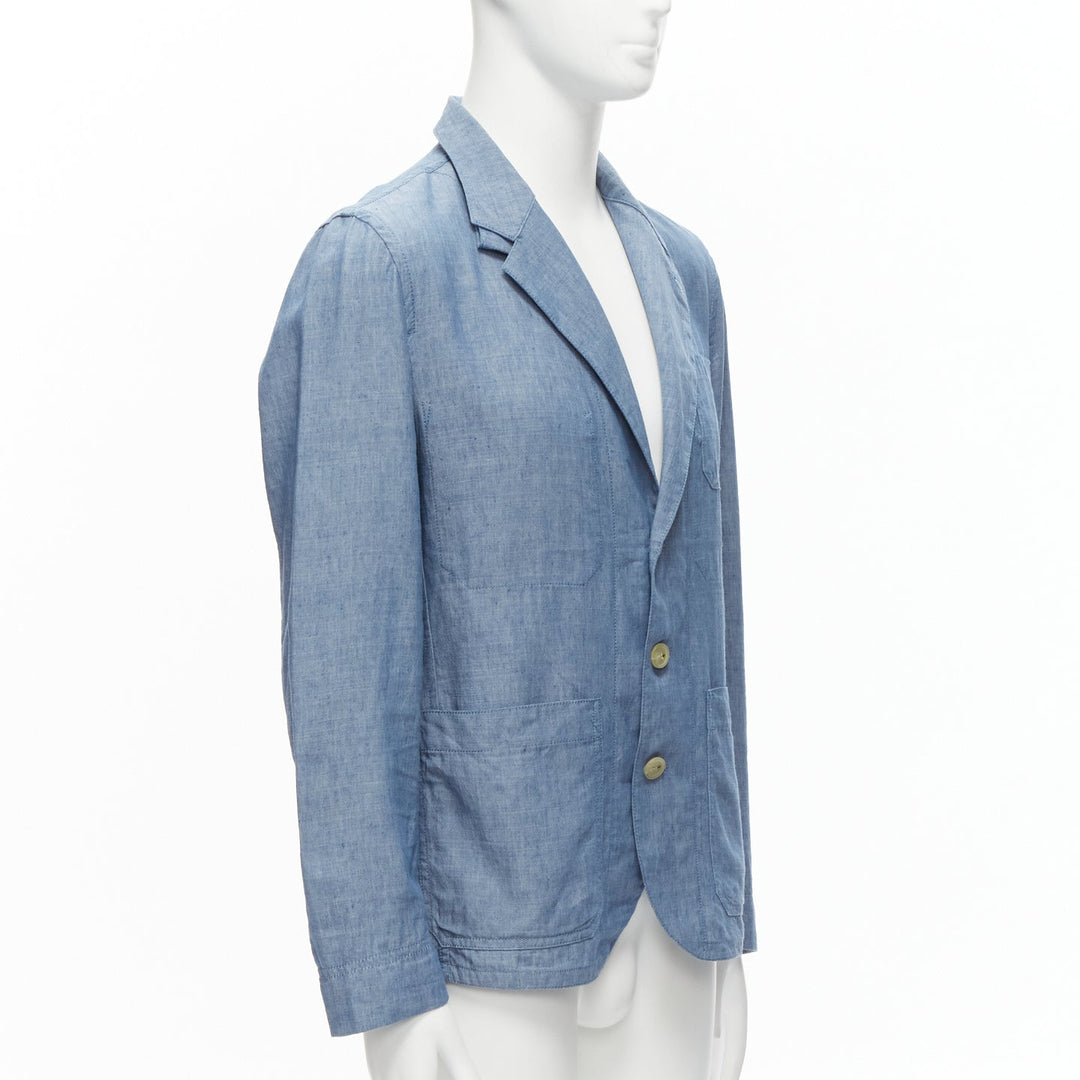 MAISON KITSUNE blue textured classic 3 pockets lightweight blazer jacket L