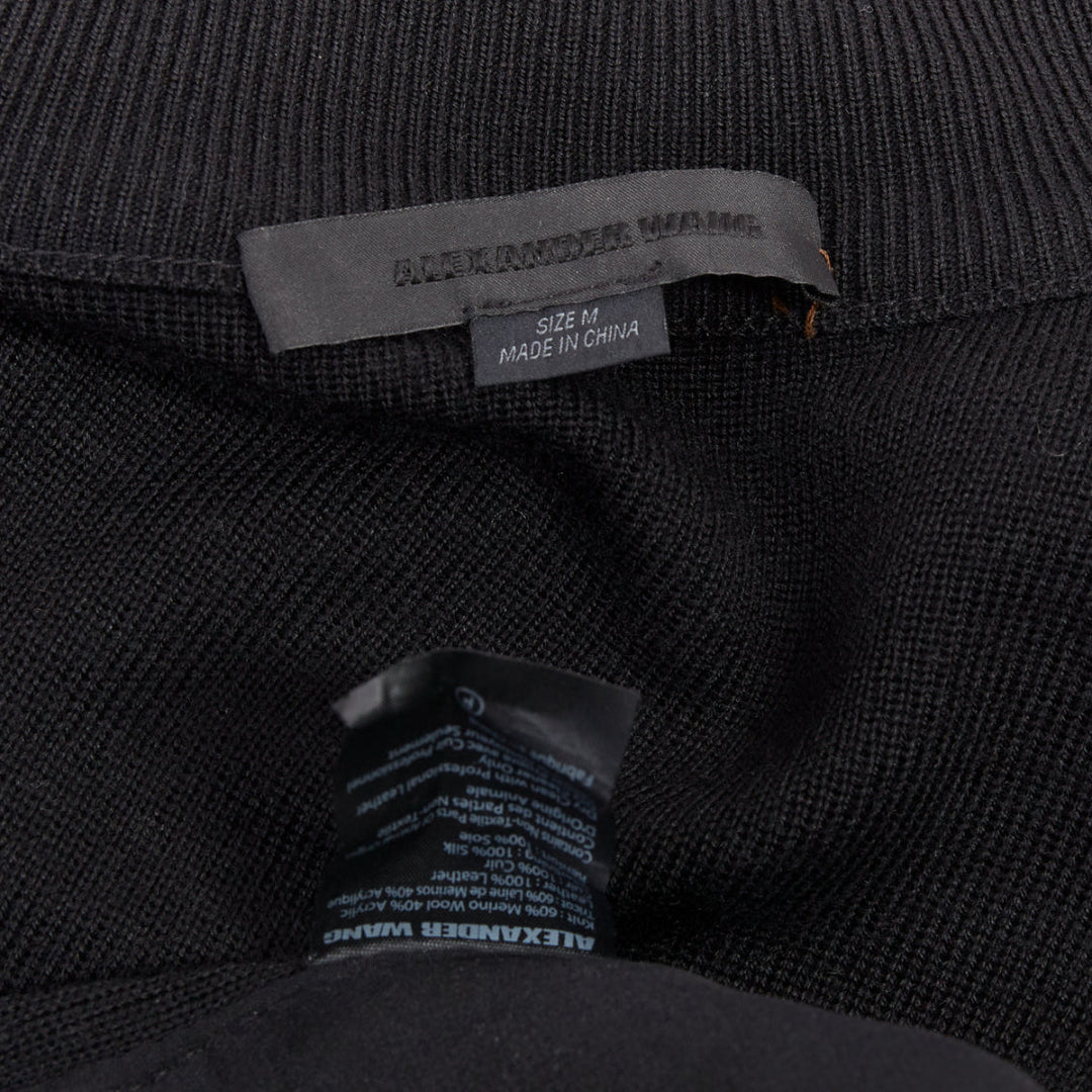 ALEXANDER WANG black merino wool blend leather front bomber jacket M