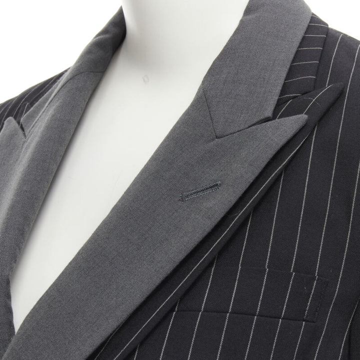 Runway COMME DES GARCONS 2007 double layer grey pinstripe draped blazer jacket M