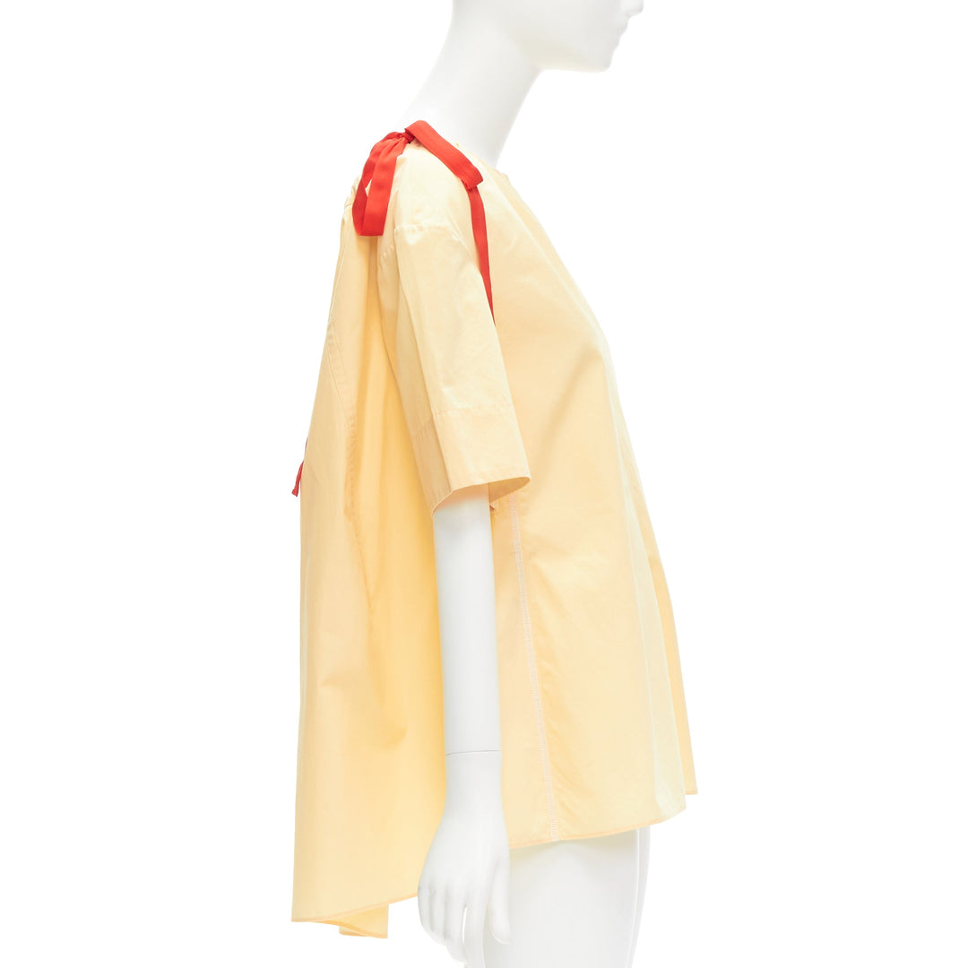 MARNI yellow 100% cotton red drawstring collar trapeze flared top IT36 XXS