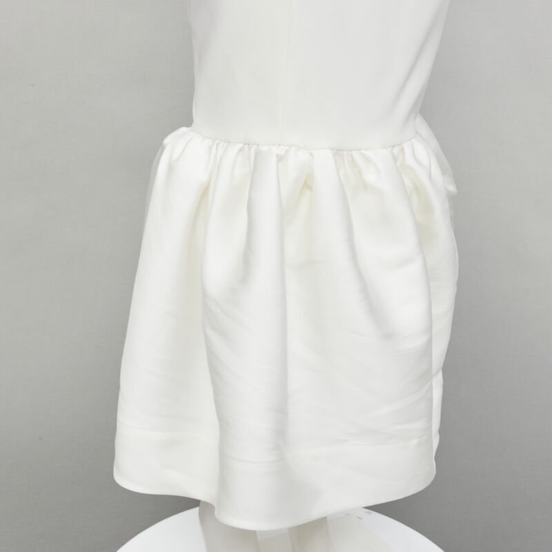 SOLACE Tove Midi white polyester ruffle cascade shoulder flounce dress UK12 M