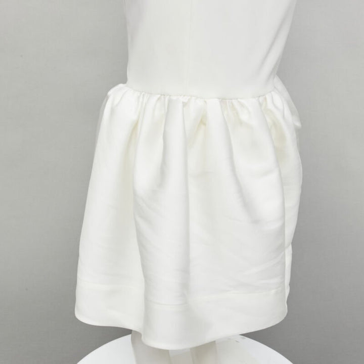 SOLACE Tove Midi white polyester ruffle cascade shoulder flounce dress UK12 M