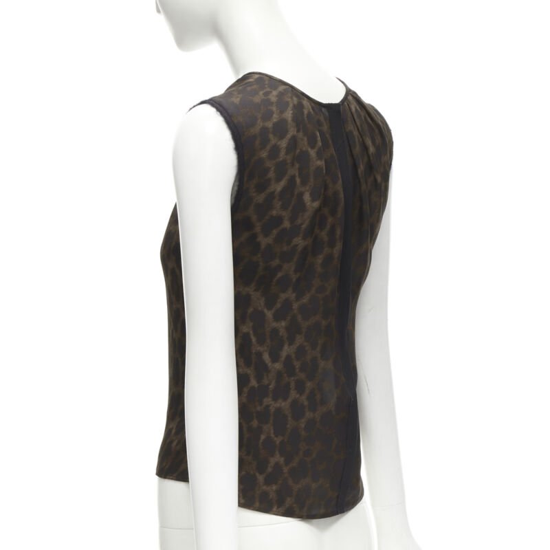 GIAMBATTISTA VALLI silk brown black ombre leopard gathered neck vest IT38 XS