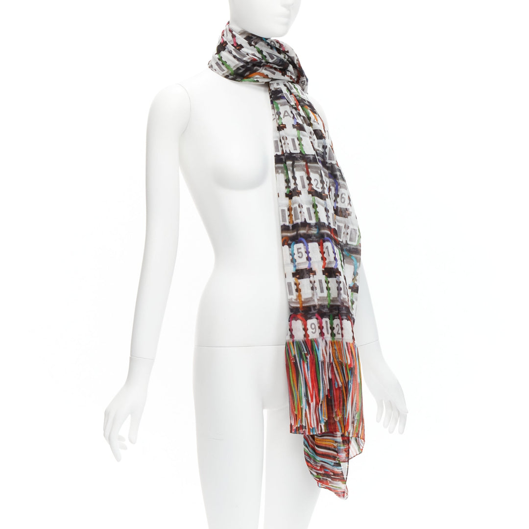 CHANEL multicolor 100% cotton CC logo data centre number print scarf