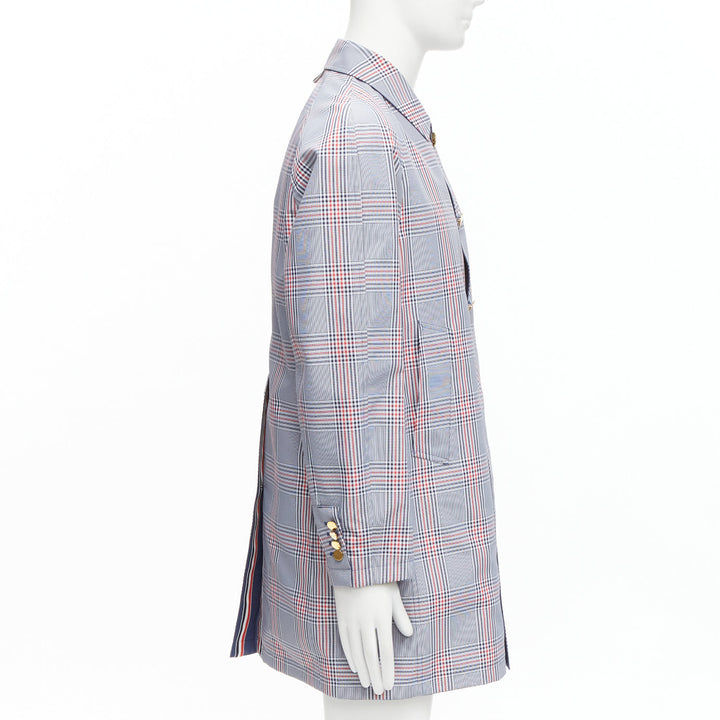 THOM BROWNE Reversible navy blue  classic check gold buttons overcoat JP2 M