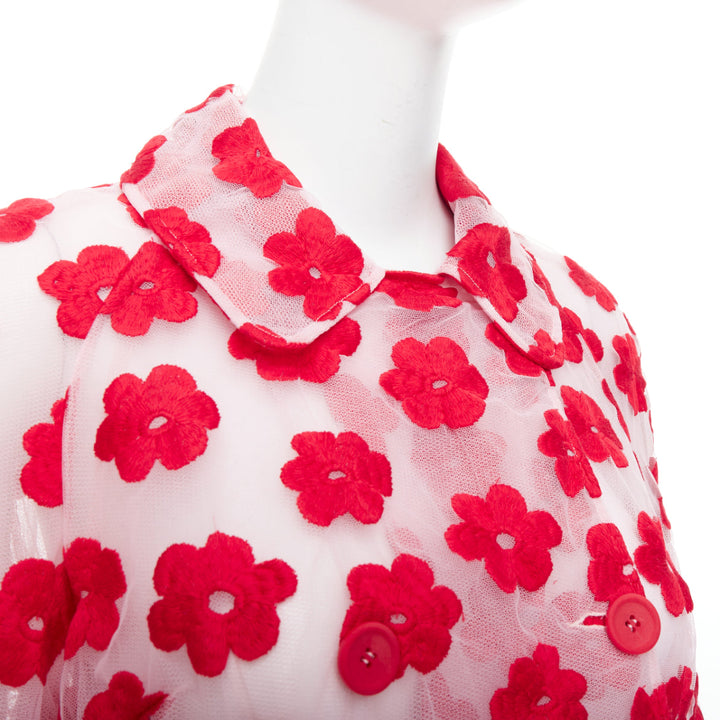 SIMONE ROCHA Runway red pink cotton floral embroidered coat UK6 XS