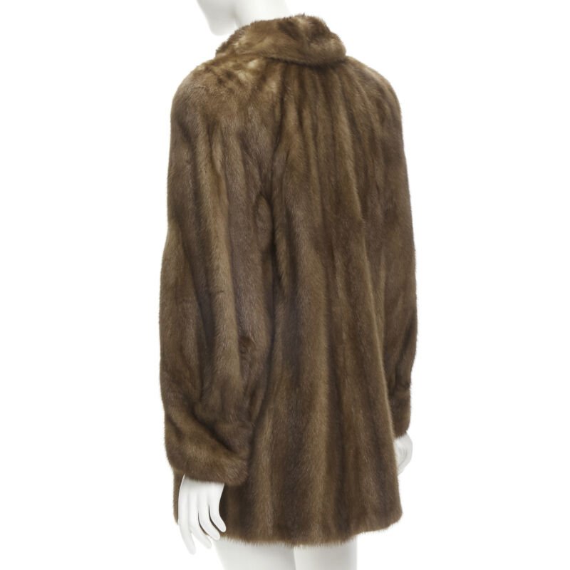 M JACQUES brown fur peter pan collar long sleeve hook eye coat jacket