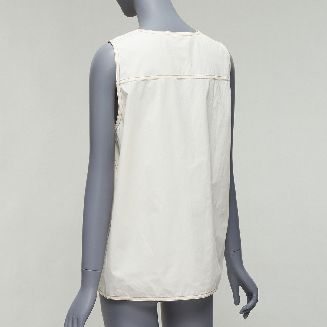 MARNI cream 100% cotton red overstitch boxy scoop neck utility vest IT42 M