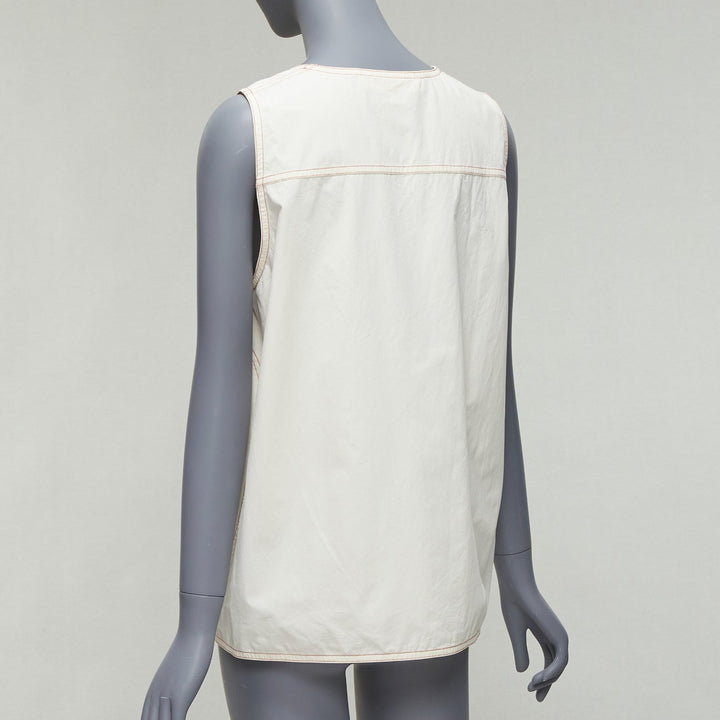 MARNI cream 100% cotton red overstitch boxy scoop neck utility vest IT42 M