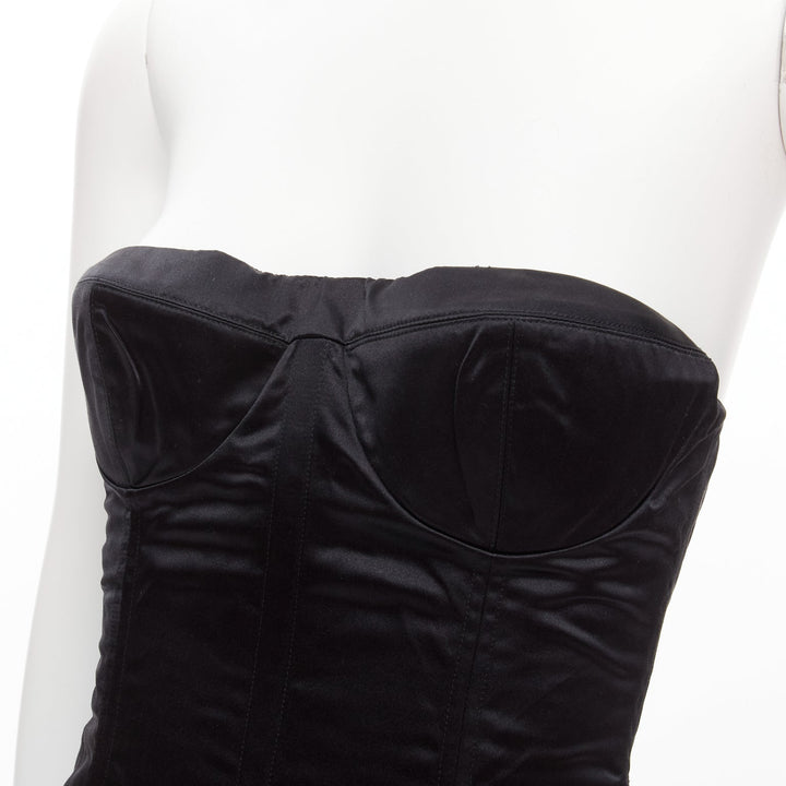 GUCCI Tom Ford 2001 Runway black silk 3D conical bra bustier IT38 XS