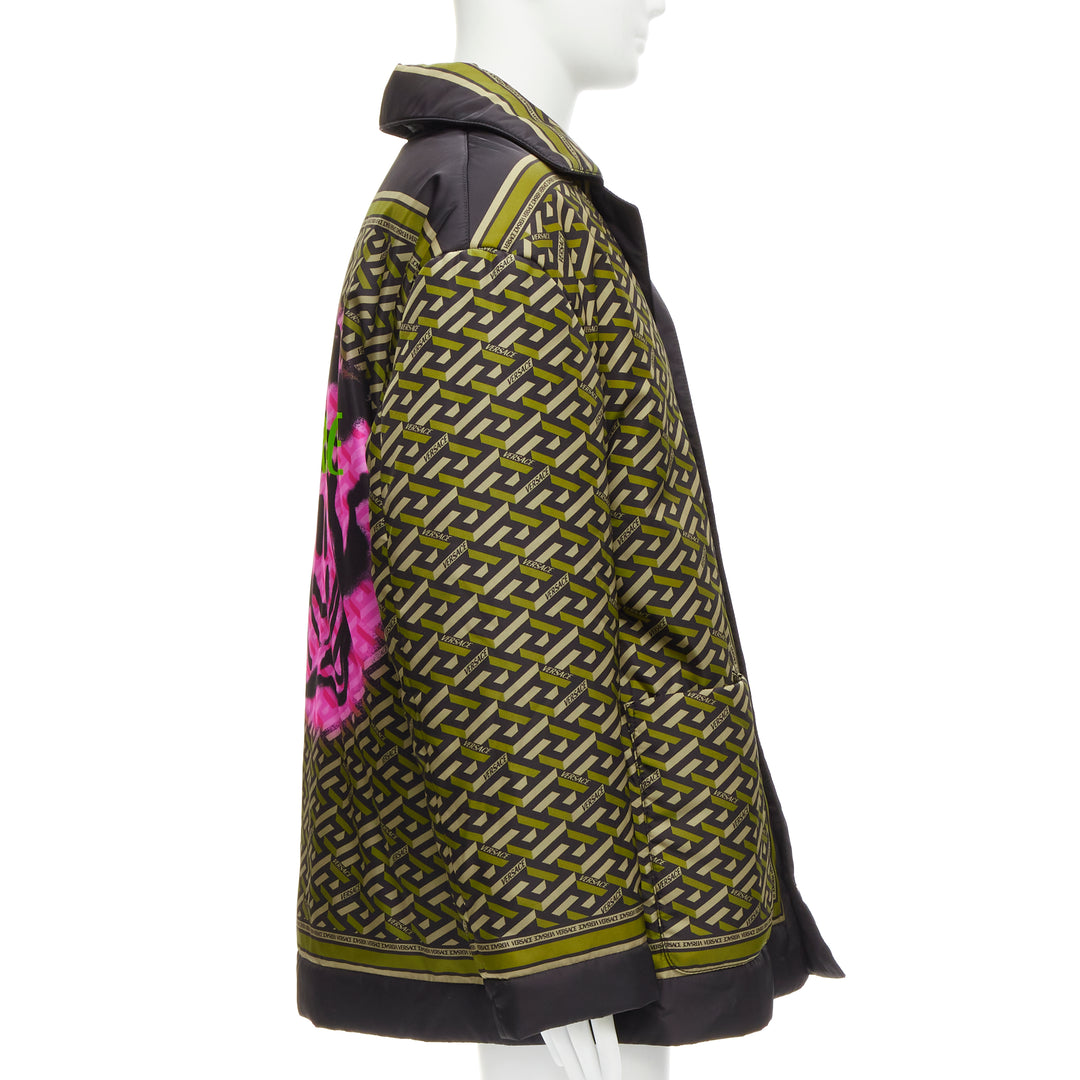 VERSACE 2021 Runway La Greca Graffiti Medusa Smiley green padded coat IT52 L