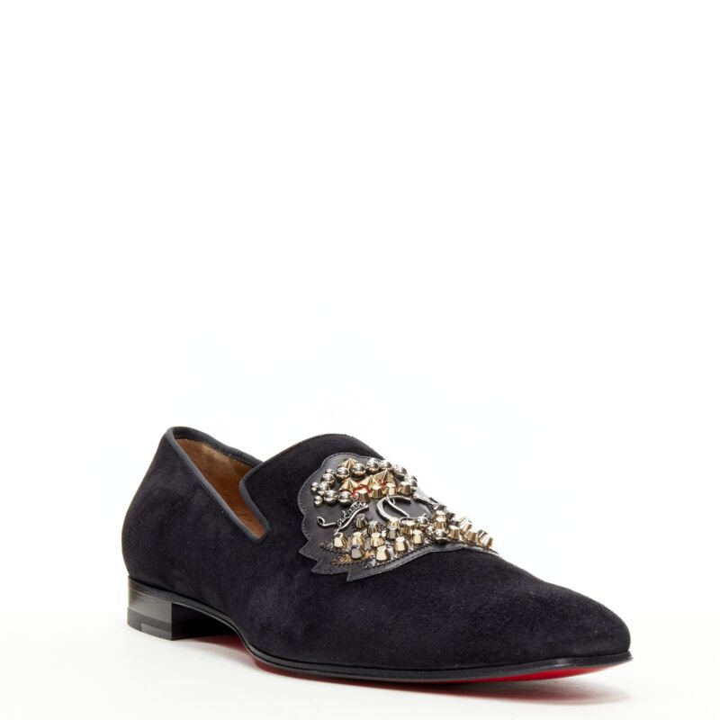 Christian Louboutin Black Suede Loafers with Studded Detail MODERN CHRISTIAN LOUBOUTIN Beaded Suede Loafers | US 5/5.5  main image 3