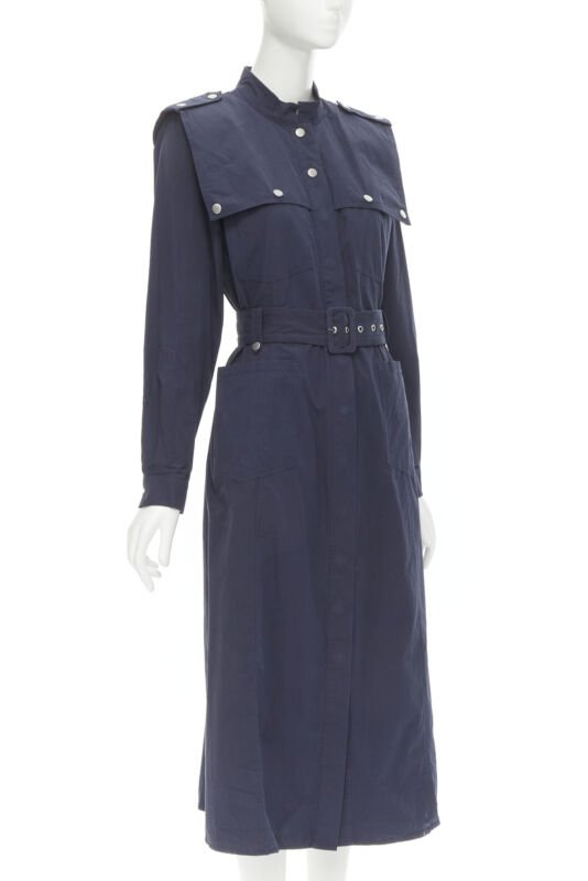 GESTUZ FlaviaGZ Sky Captain navy blue silver stud button belted dress FR36 S