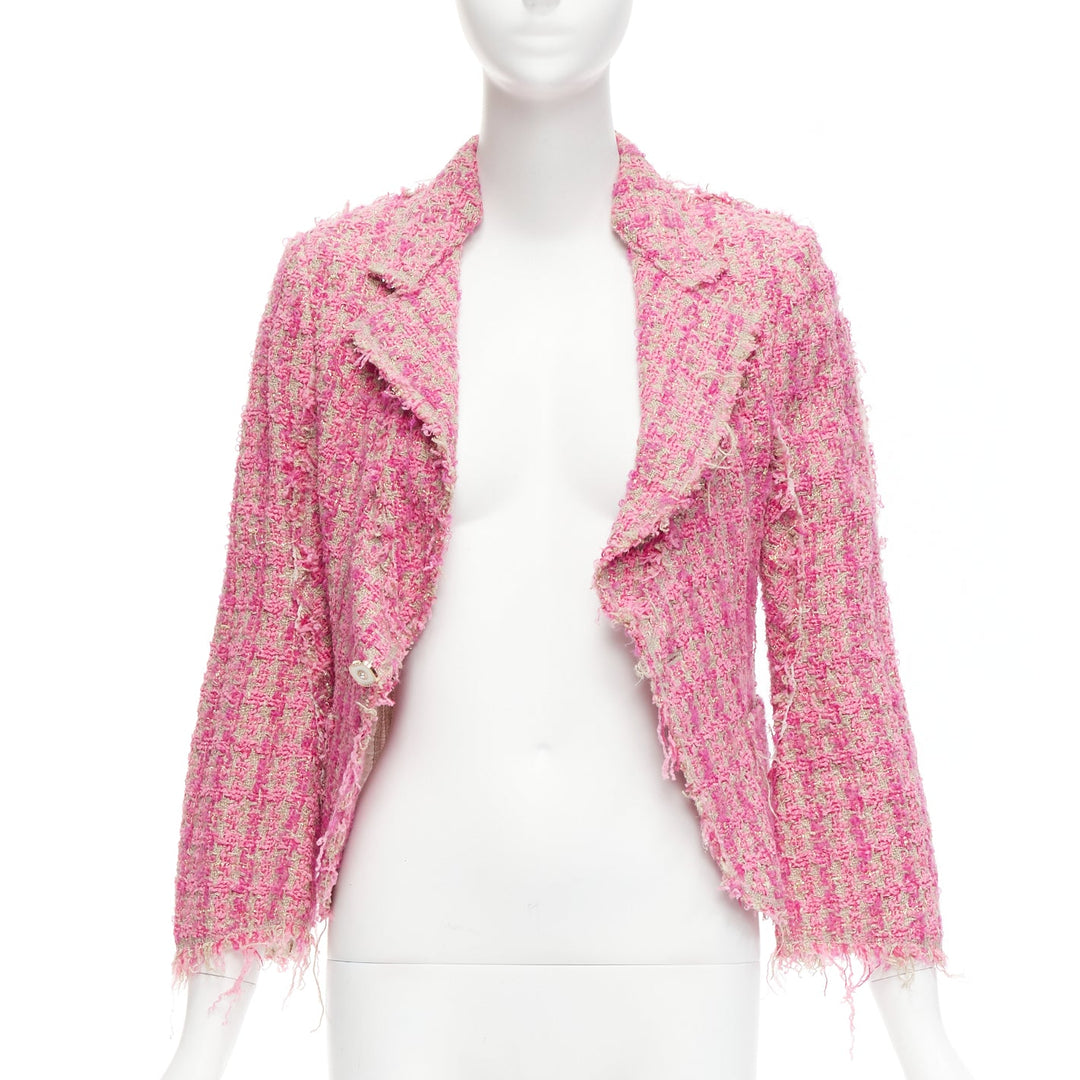 JUNYA WATANABE 2008 pink distressed tweed fitted cropped jacket S