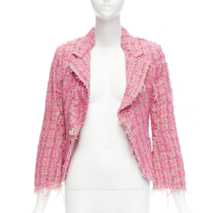 JUNYA WATANABE 2008 pink distressed tweed fitted cropped jacket S