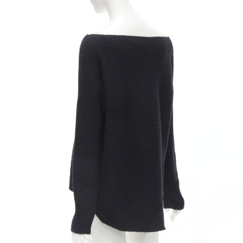 VINCE black merino wool blend boat wide boat neck high low sweater M