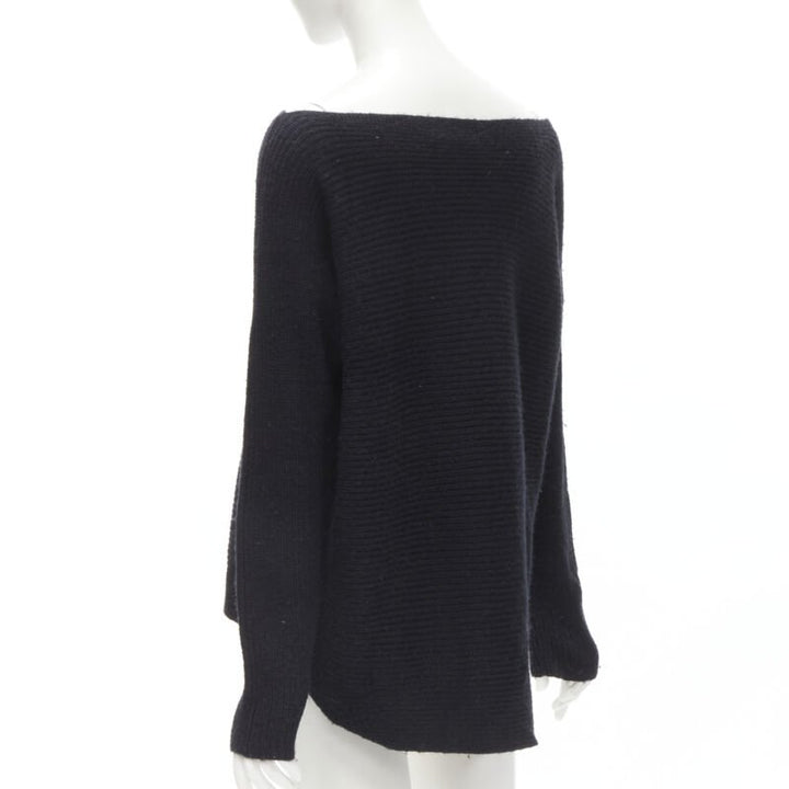 VINCE black merino wool blend boat wide boat neck high low sweater M