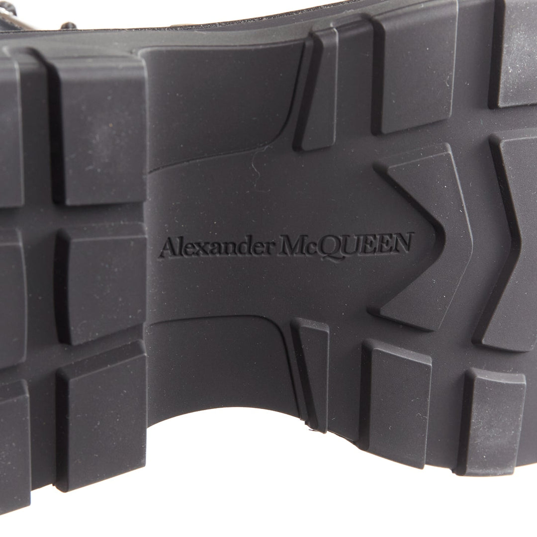 ALEXANDER MCQUEEN Tread black leather lace up combat knee high boot EU39