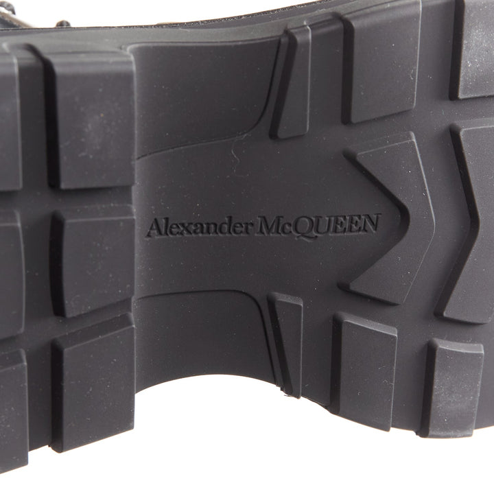 ALEXANDER MCQUEEN Tread black leather lace up combat knee high boot EU39
