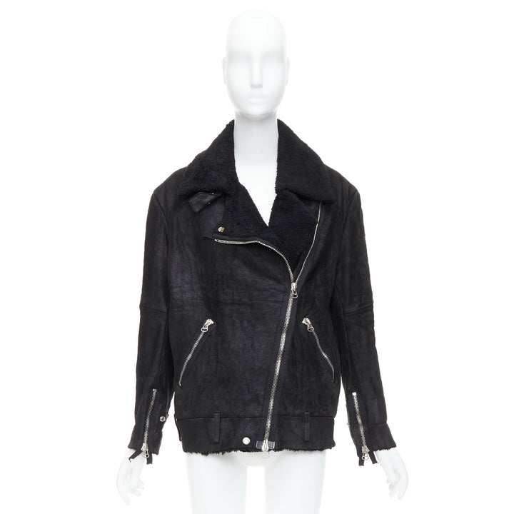 ACNE STUDIOS 2011 Velocite black shearling silver zip oversized biker FR34 XS