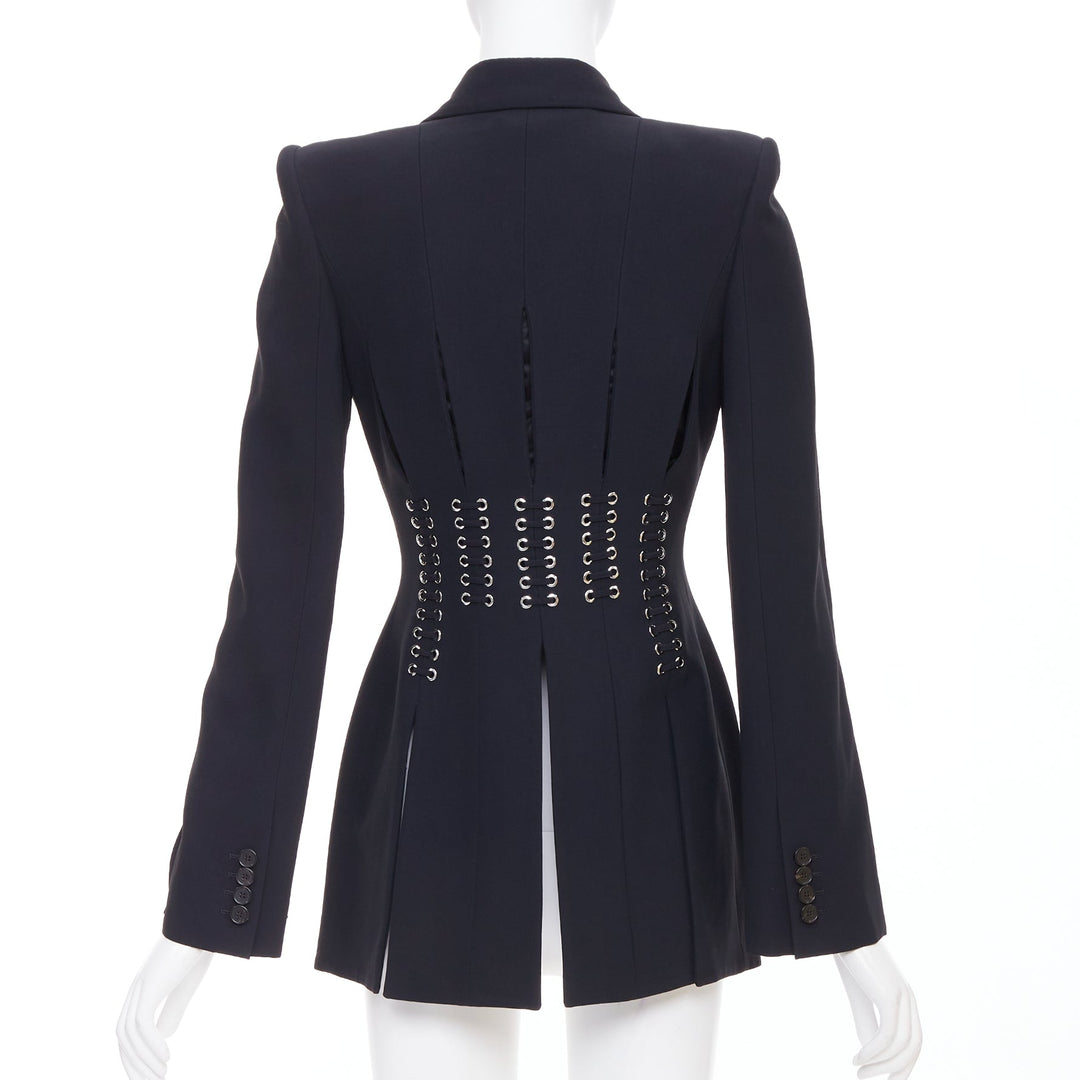 ALEXANDER MCQUEEN 2018 black eyelet lacing detail fitted blazer IT38 XS