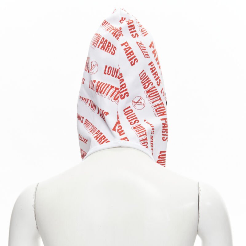 LOUIS VUITTON FORNASETTI 2021 white red logo jacquard nylon trim snood hood hat