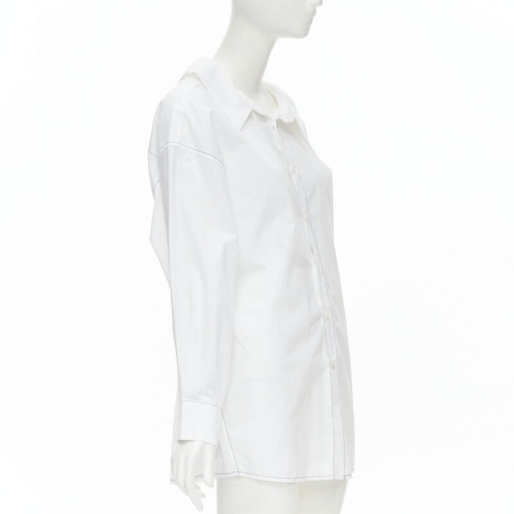 MARNI white cotton blue stitching deconstructed collar oversized shirt IT36 XS
