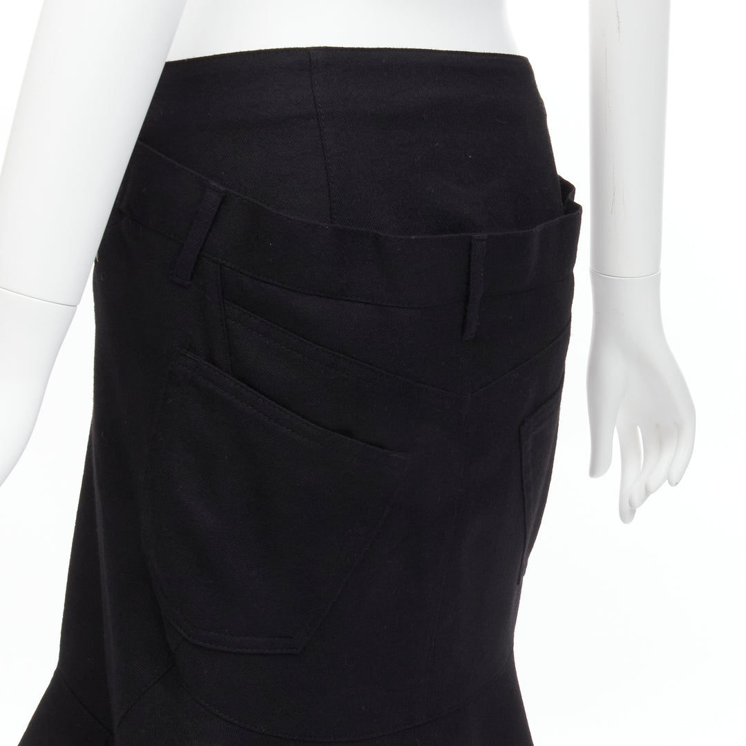 JUNYA WATANABE 2013 black studded pocket polka dot deconstructed flare skirt S