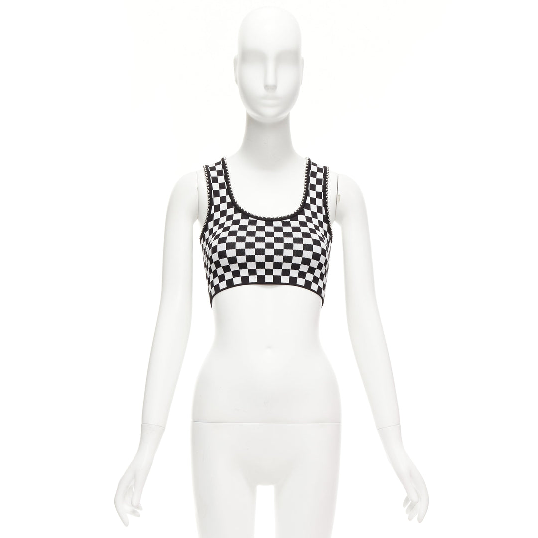 ALEXANDER WANG black white checker silver dome studded bralette top XS