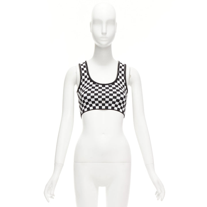 ALEXANDER WANG black white checker silver dome studded bralette top XS