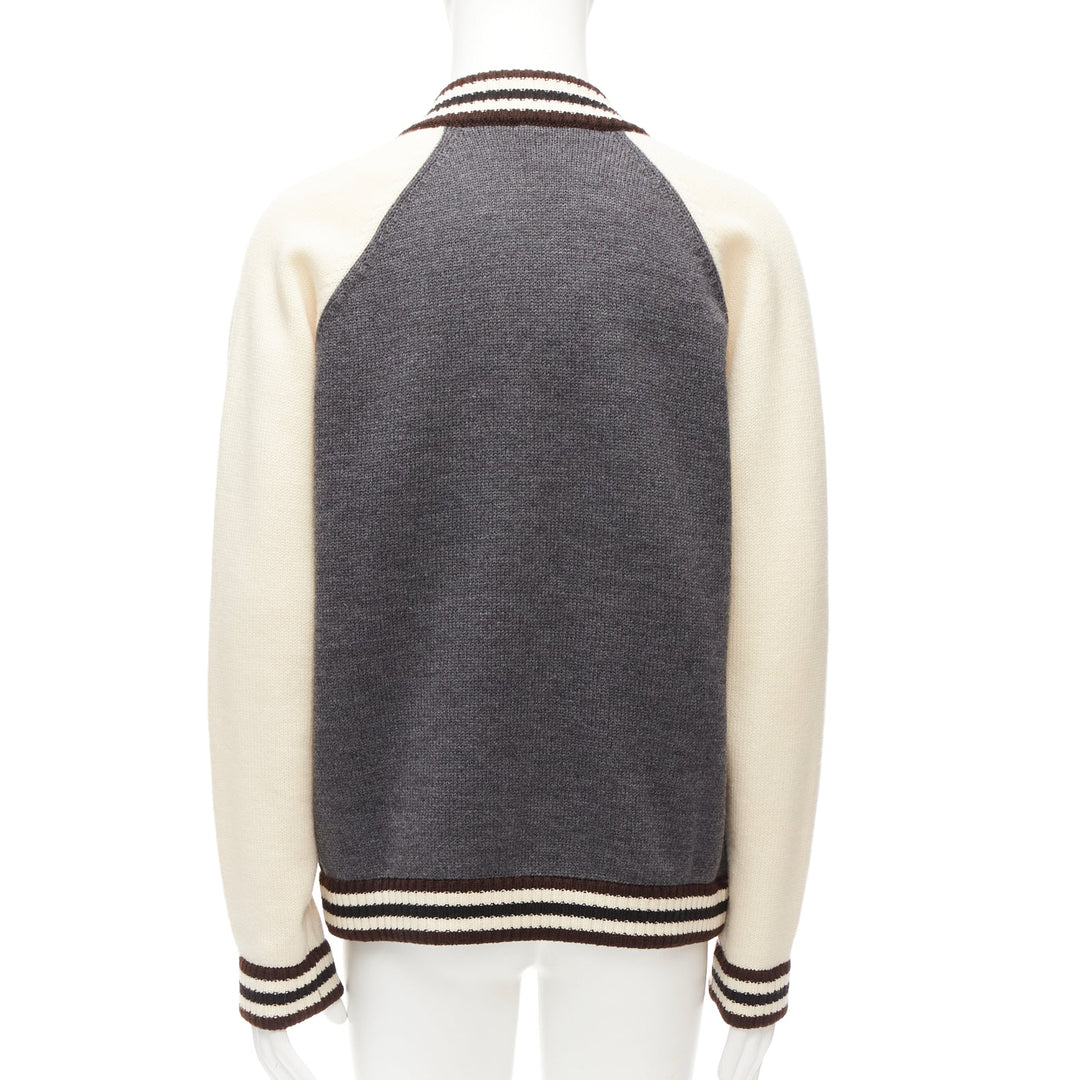 PRADA 2014 100% wool knit cream grey raglan varsity bomber jacket IT50 L