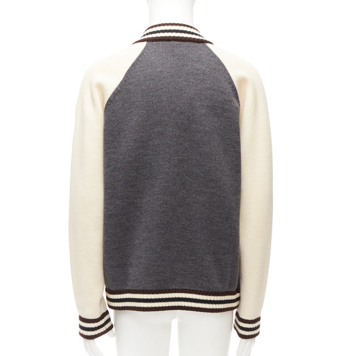 PRADA 2014 100% wool knit cream grey raglan varsity bomber jacket IT50 L